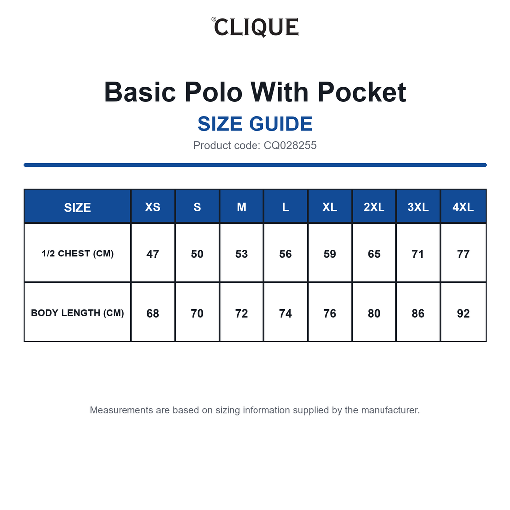 CQ028255 Clique Basic Polo With Pocket size guide (CQ028255)