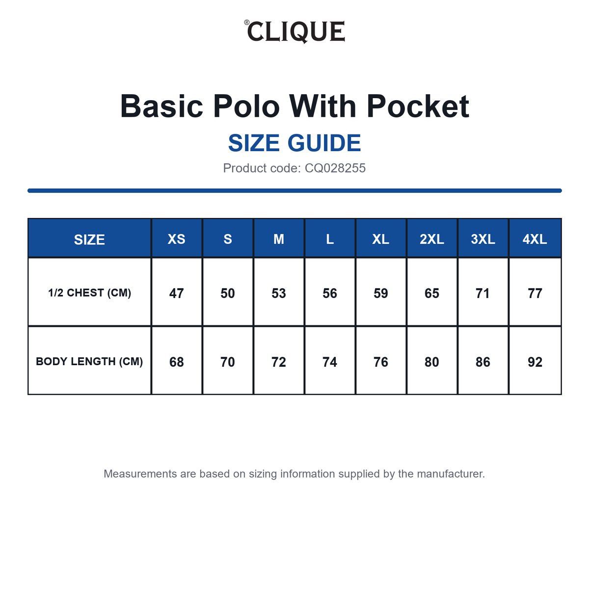 CQ028255 Clique Basic Polo With Pocket size guide (CQ028255)