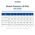 CQ028262 Clique Stretch Premium L/S Polo size guide (CQ028262)