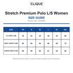 CQ028263 Clique Stretch Premium Polo L/S Women size guide (CQ028263)