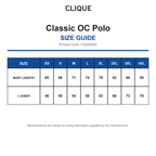 CQ028264 Clique Classic OC Polo size guide (CQ028264)