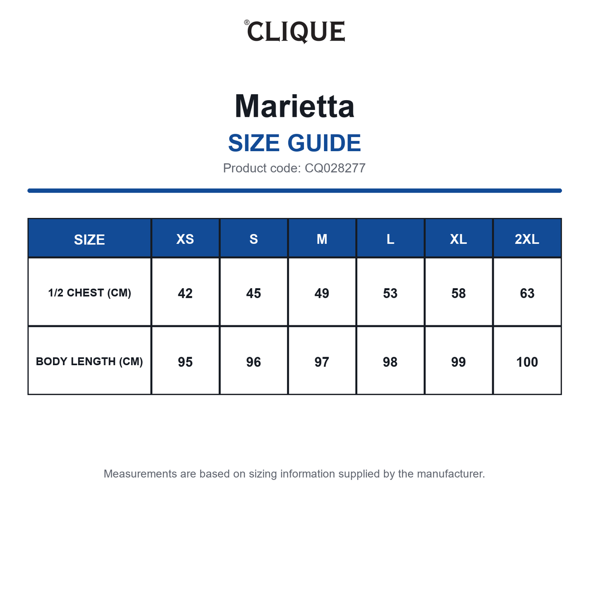 CQ028277 Clique Marietta size guide (CQ028277)