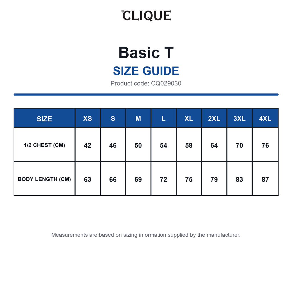 CQ029030 Clique Basic T size guide (CQ029030)