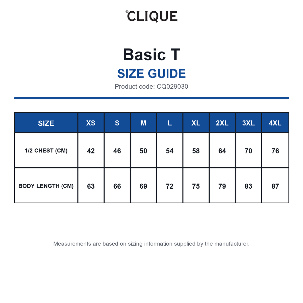 CQ029030 Clique Basic T size guide (CQ029030)