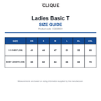 CQ029031 Clique Ladies Basic T size guide (CQ029031)
