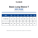 CQ029033 Clique Basic Long Sleeve T size guide (CQ029033)