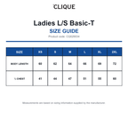 CQ029034 Clique Ladies L/S Basic-T size guide (CQ029034)
