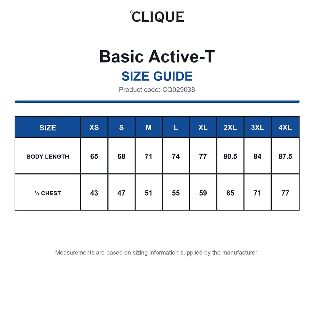 CQ029038 Clique Basic Active-T size guide (CQ029038)