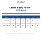 CQ029039 Clique Ladies Basic Active-T size guide (CQ029039)