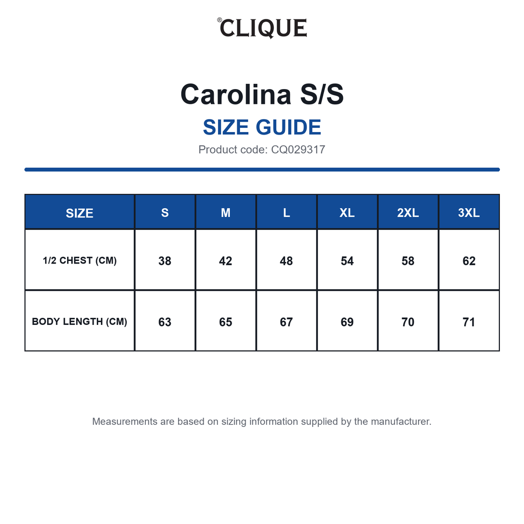 CQ029317 Clique Carolina S/S size guide (CQ029317)