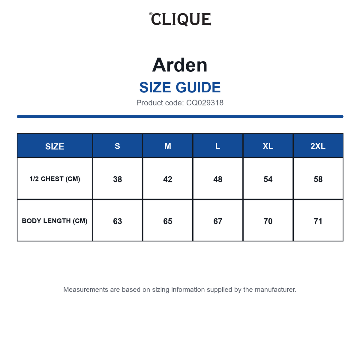 CQ029318 Clique Arden size guide (CQ029318)