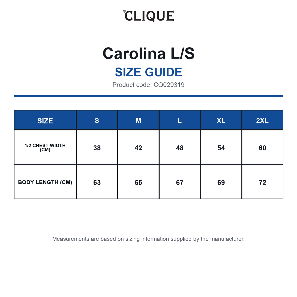 CQ029319 Clique Carolina L/S size guide (CQ029319)