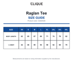 CQ029326 Clique Raglan Tee size guide (CQ029326)