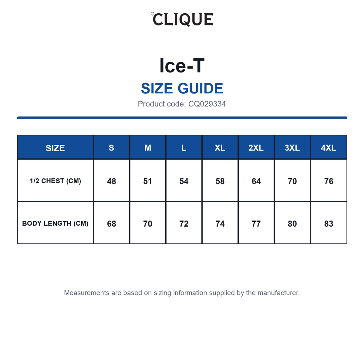 CQ029334 Clique Ice-T size guide (CQ029334)