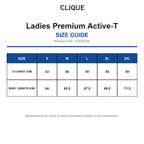 CQ029339 Clique Ladies Premium Active-T size guide (CQ029339)