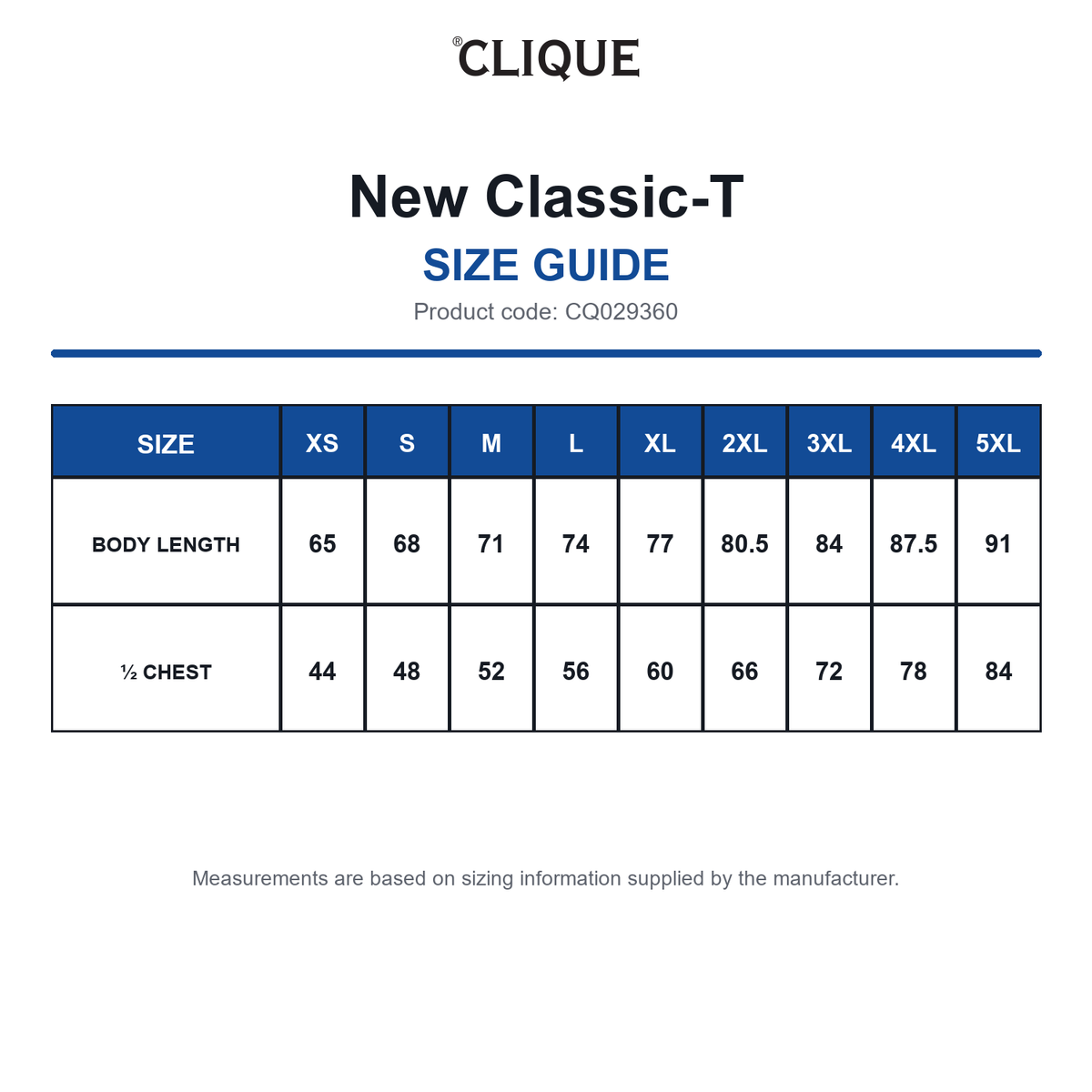 CQ029360 Clique New Classic-T size guide (CQ029360)