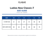 CQ029361 Clique Ladies New Classic-T size guide (CQ029361)
