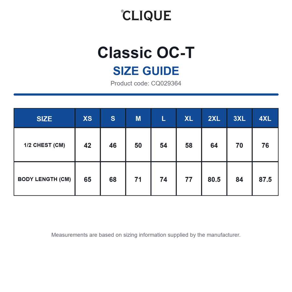 CQ029364 Clique Classic OC-T size guide (CQ029364)