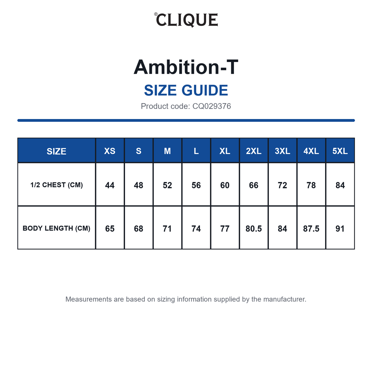 CQ029376 Clique Ambition-T size guide (CQ029376)