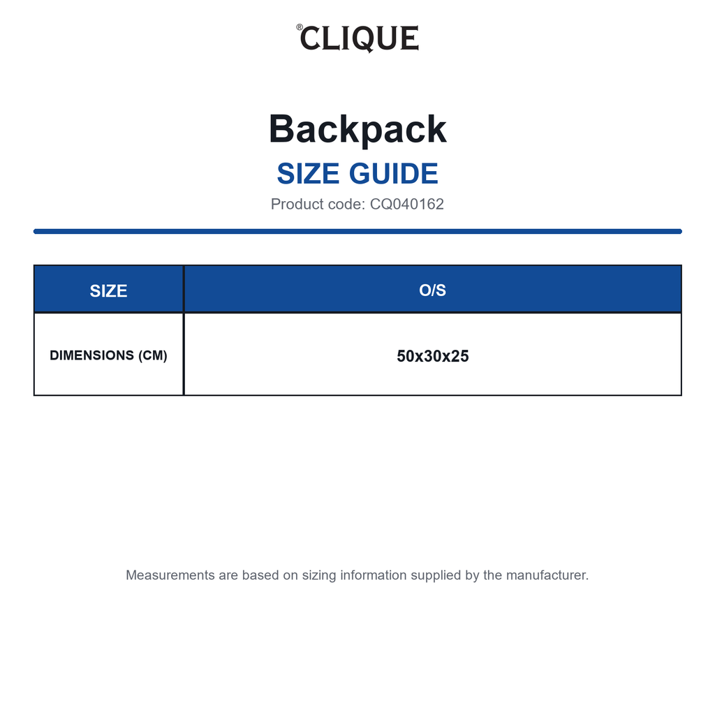 CQ040162 Clique Backpack size guide (CQ040162)