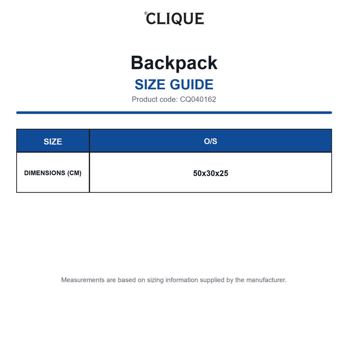 CQ040162 Clique Backpack size guide (CQ040162)