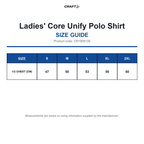 CR1909139 Craft Ladies' Core Unify Polo Shirt size guide (CR1909139)