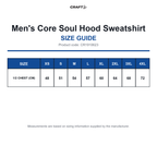 CR1910623 Craft Men's Core Soul Hood Sweatshirt size guide (CR1910623)