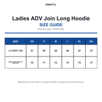 CR1914700 Craft Ladies ADV Join Long Hoodie size guide (CR1914700)
