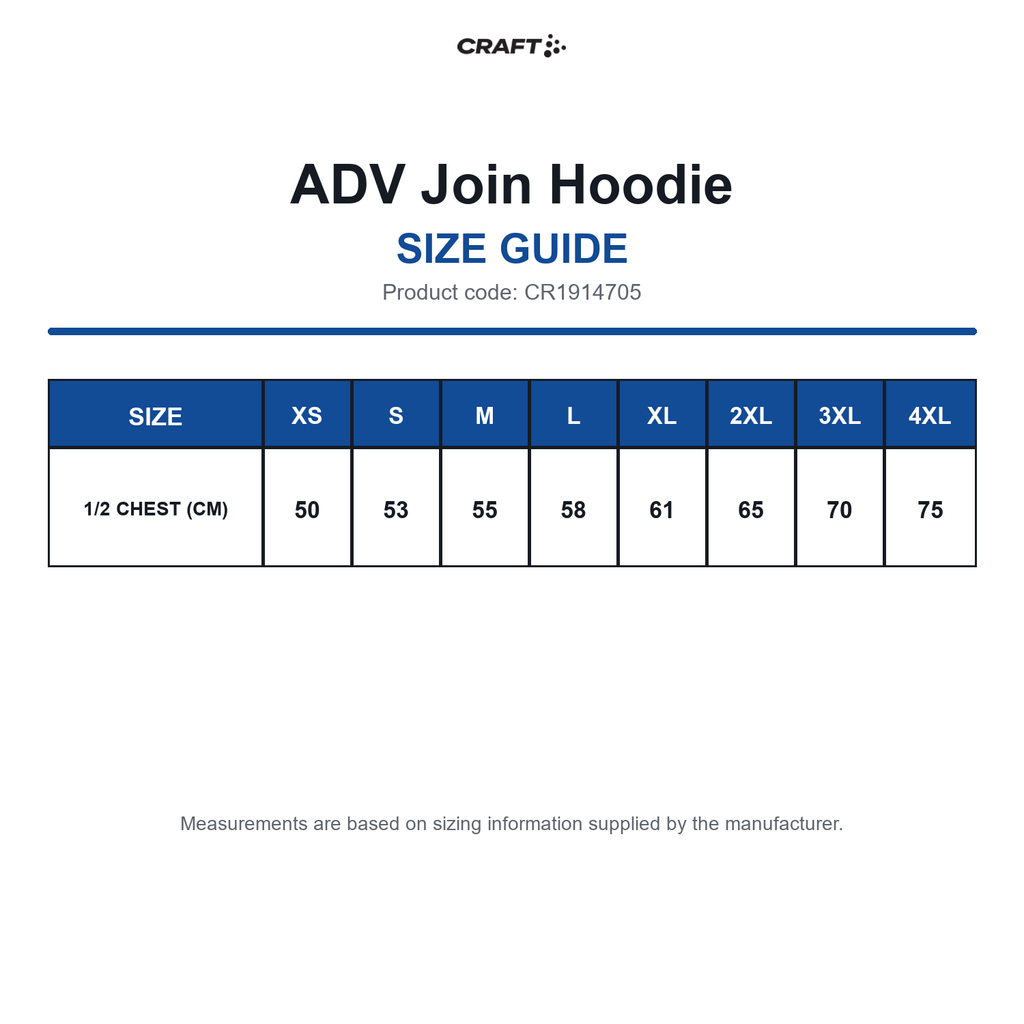 CR1914705 Craft ADV Join Hoodie size guide (CR1914705)