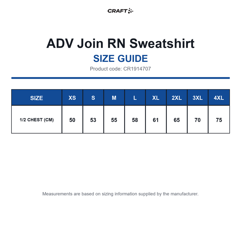 CR1914707 Craft ADV Join RN Sweatshirt size guide (CR1914707)
