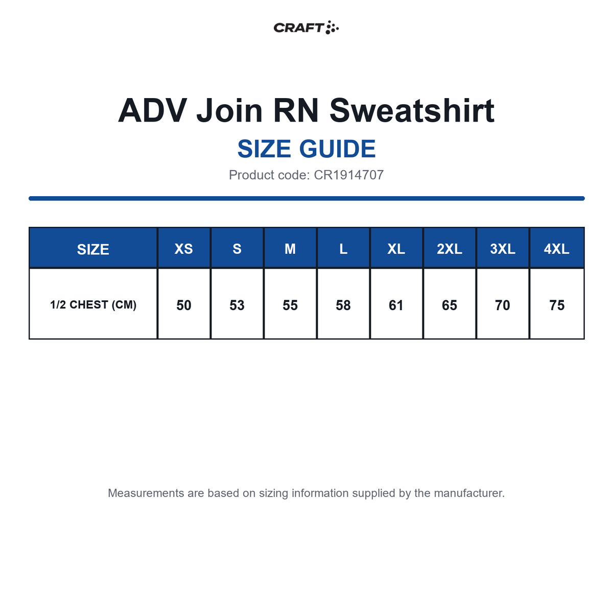CR1914707 Craft ADV Join RN Sweatshirt size guide (CR1914707)