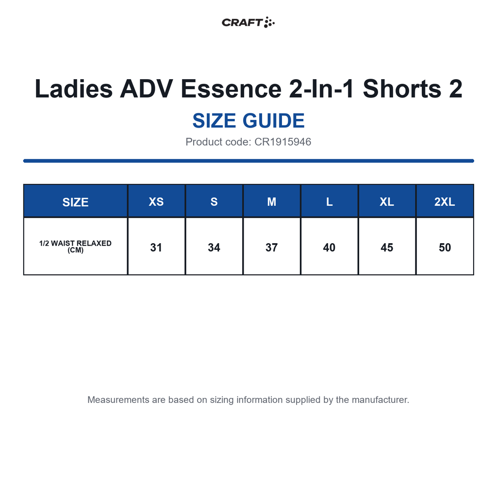 CR1915946 Craft Ladies ADV Essence 2-In-1 Shorts 2 size guide (CR1915946)