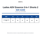 CR1915946 Craft Ladies ADV Essence 2-In-1 Shorts 2 size guide (CR1915946)
