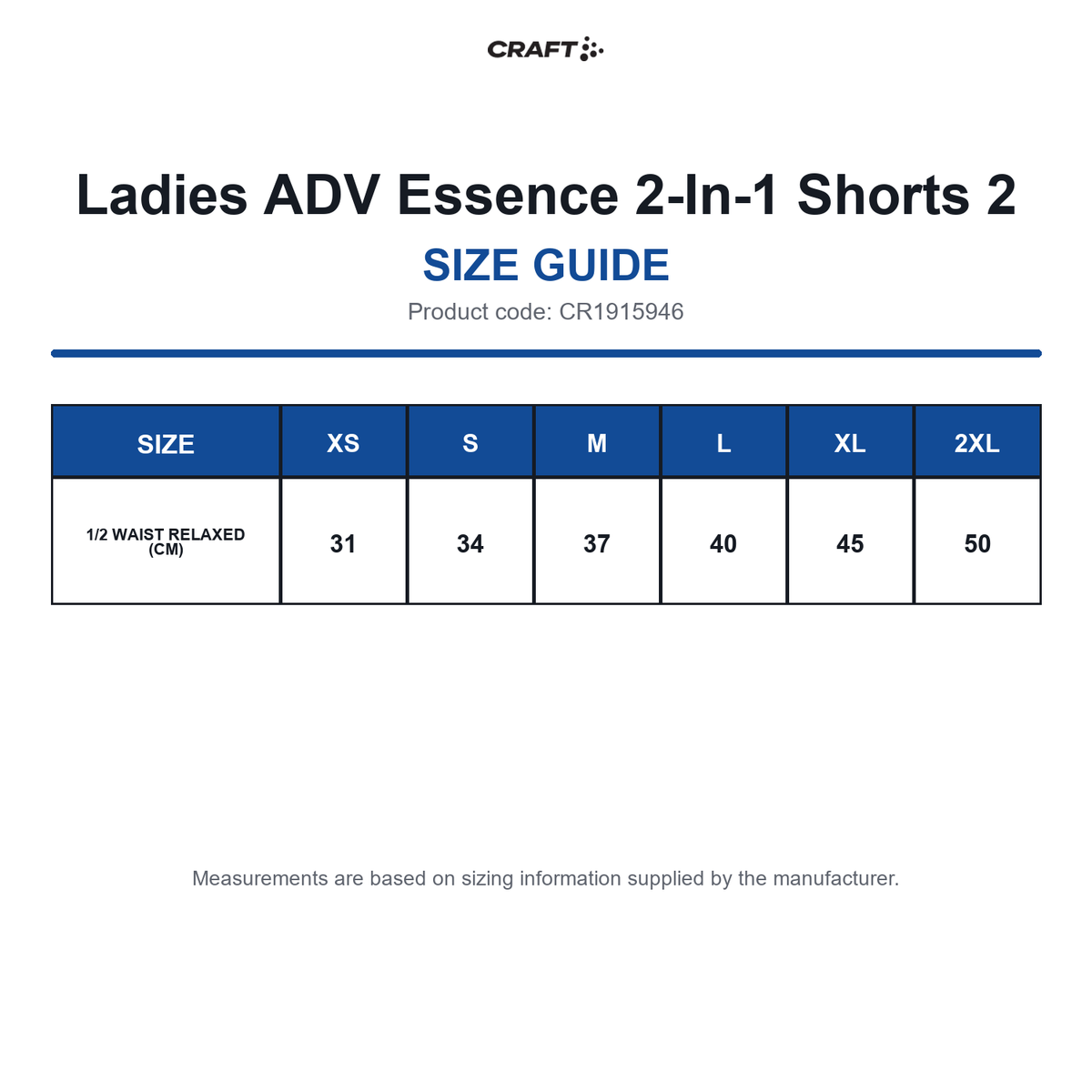 CR1915946 Craft Ladies ADV Essence 2-In-1 Shorts 2 size guide (CR1915946)