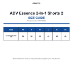 CR1915950 Craft ADV Essence 2-In-1 Shorts 2 size guide (CR1915950)
