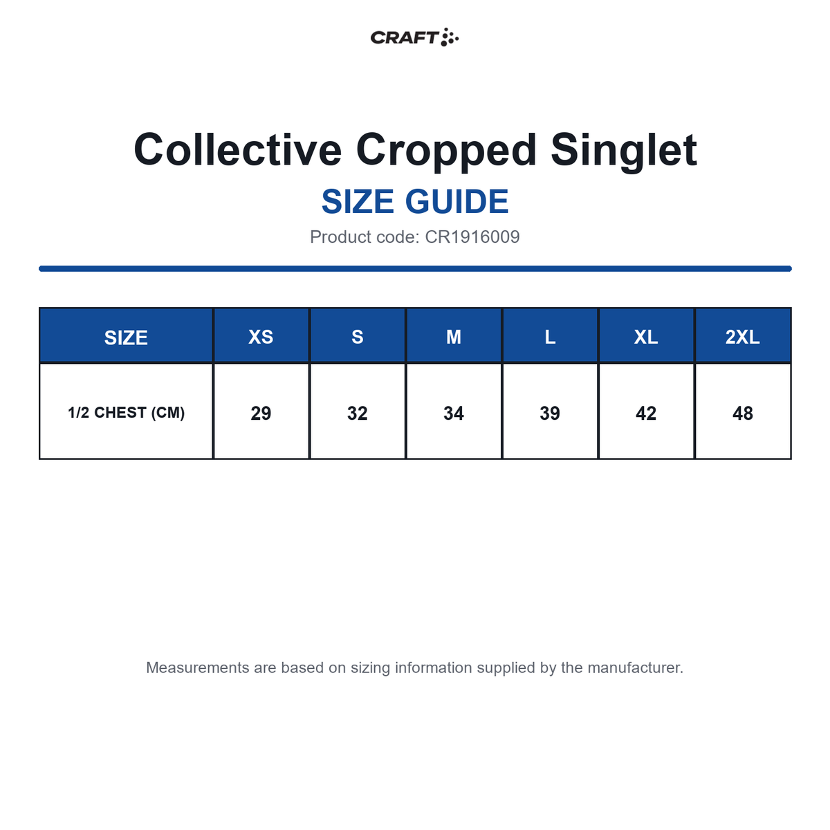 CR1916009 Craft Collective Cropped Singlet size guide (CR1916009)
