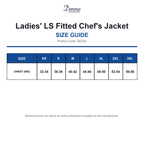 DD33L Dennys Ladies' LS Fitted Chef's Jacket size guide (DD33L)
