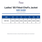 DD33S Dennys Ladies' SS Fitted Chef's Jacket size guide (DD33S)