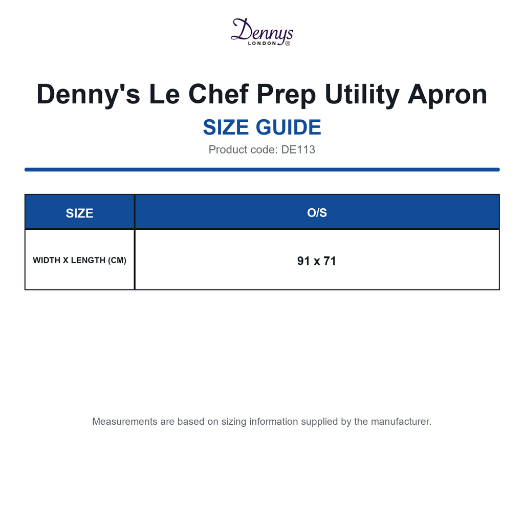 DE113 Denny's Le Chef Prep Utility Apron size guide (DE113)
