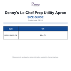 DE113 Denny's Le Chef Prep Utility Apron size guide (DE113)
