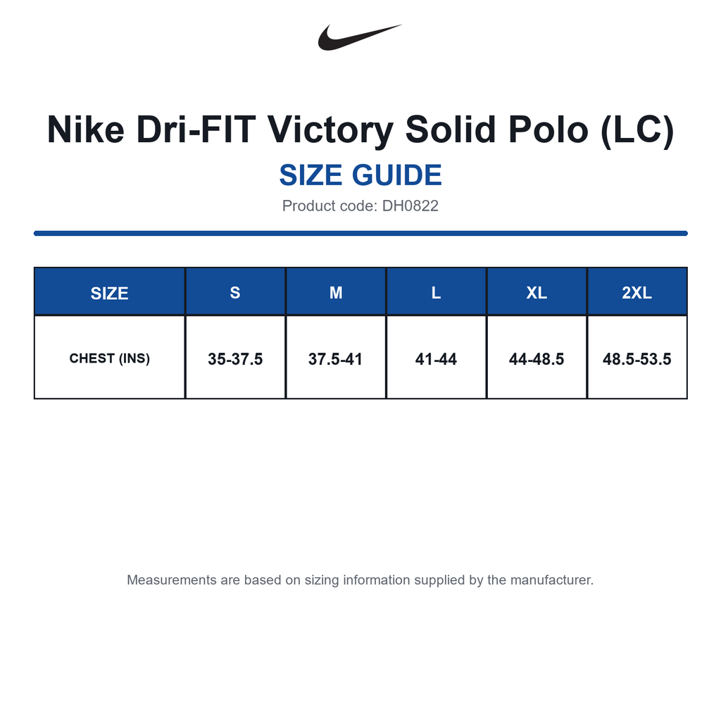 DH0822 Nike Dri-FIT Victory Solid Polo (LC) size guide (DH0822)