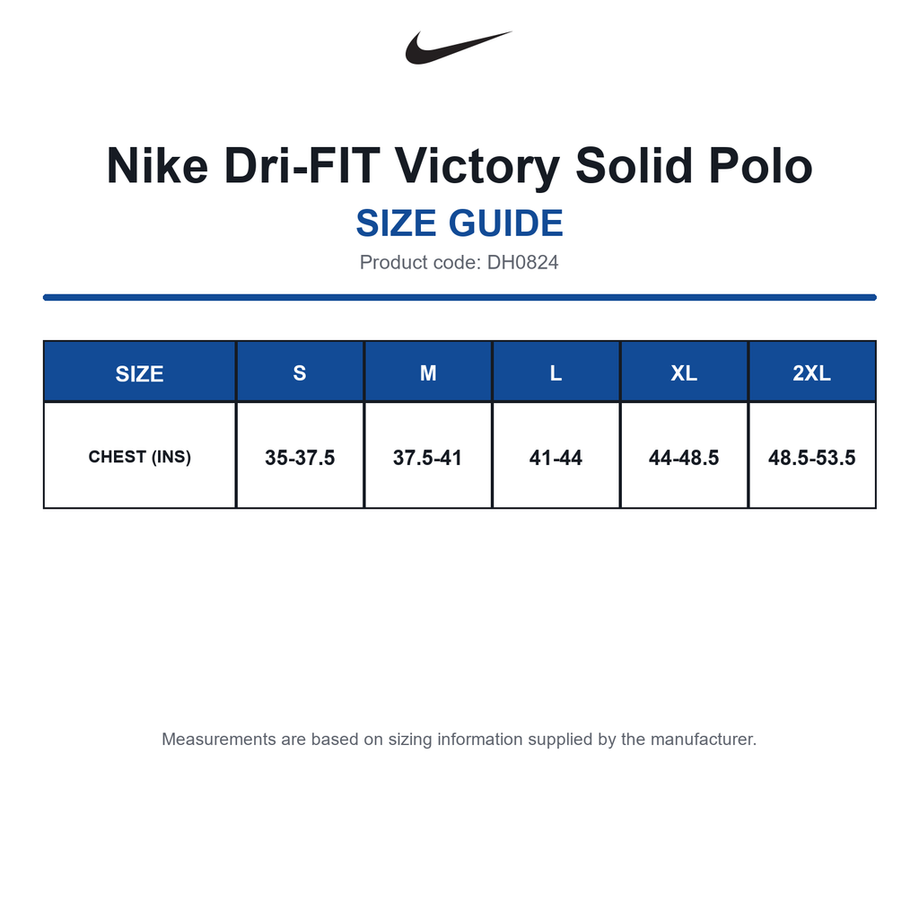 DH0824 Nike Dri-FIT Victory Solid Polo size guide (DH0824)