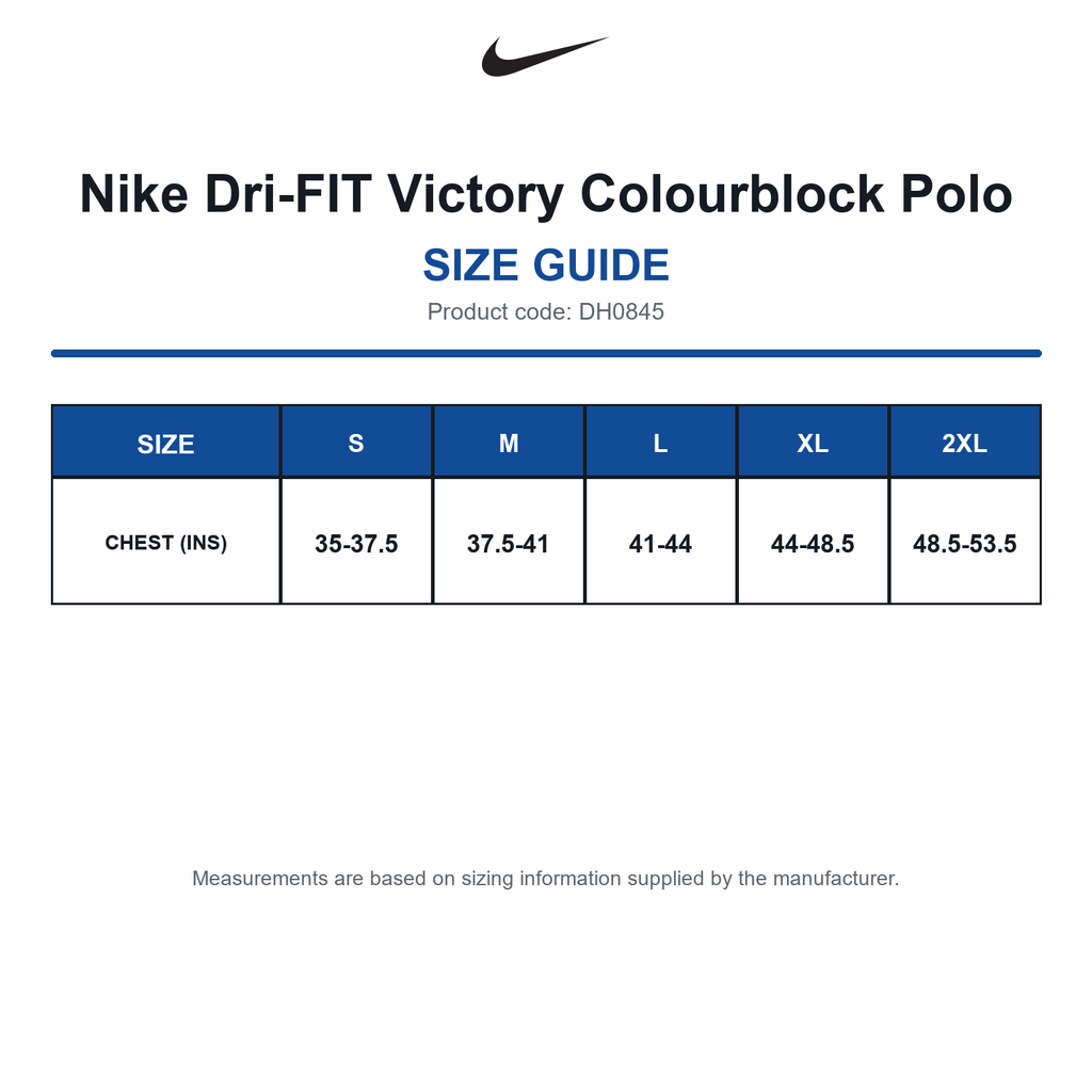 DH0845 Nike Dri-FIT Victory Colourblock Polo size guide (DH0845)