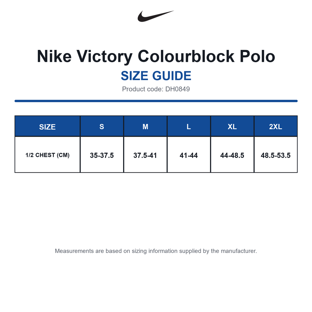 DH0849 Nike Victory Colourblock Polo size guide (DH0849)