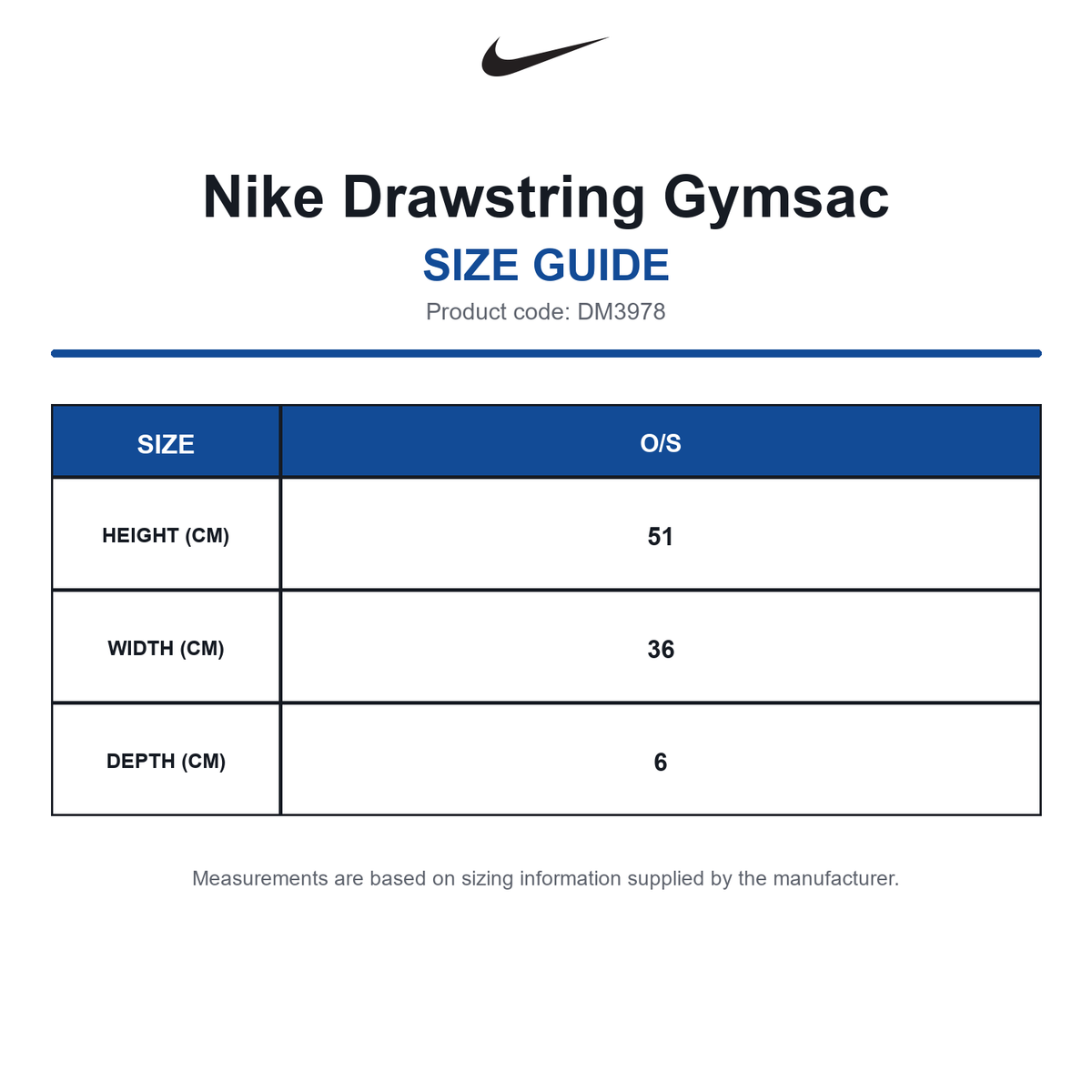 DM3978 Nike Drawstring Gymsac size guide (DM3978)