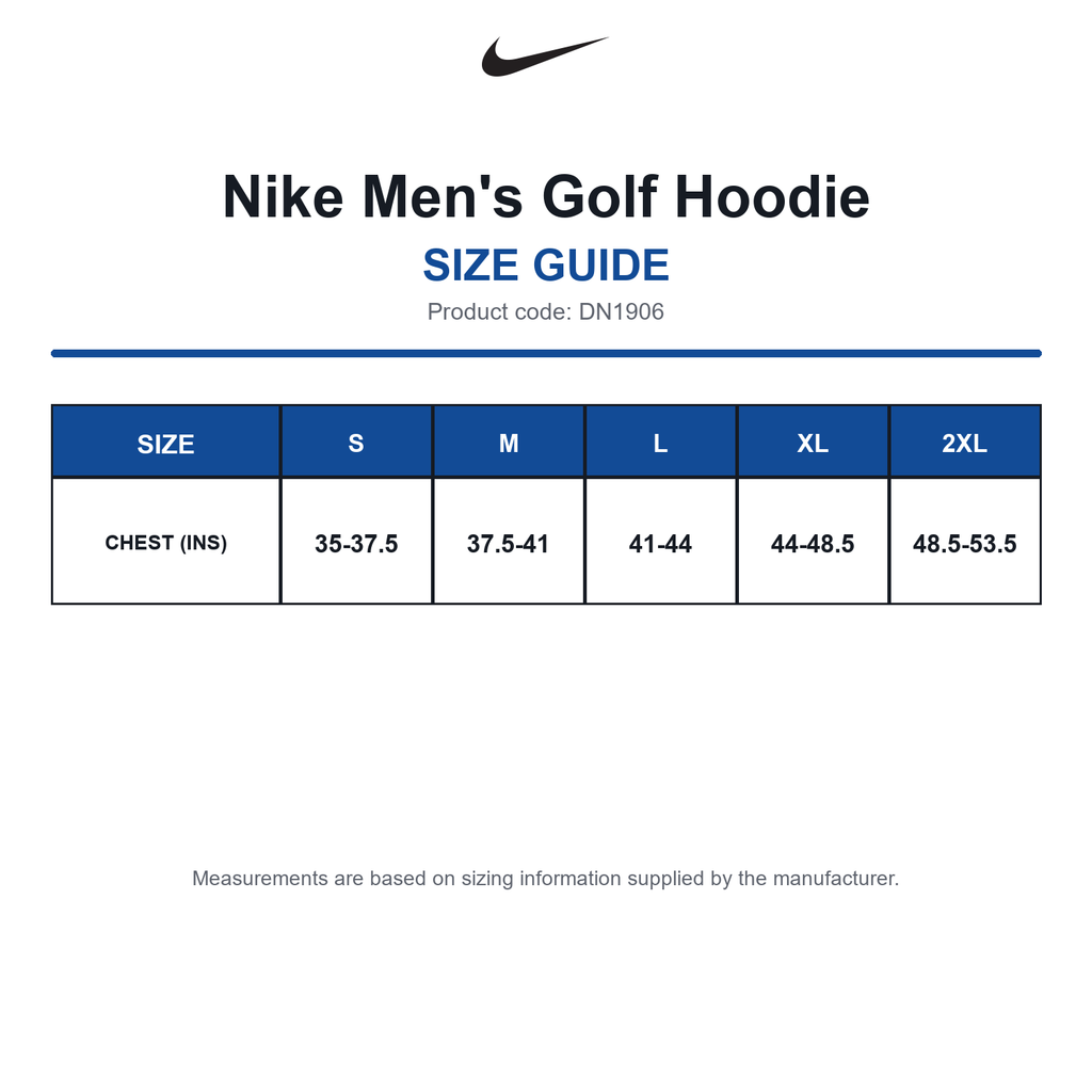 DN1906 Nike Men's Golf Hoodie size guide (DN1906)