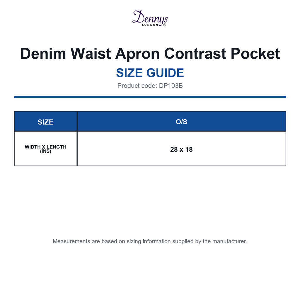 DP103B Dennys Denim Waist Apron Contrast Pocket size guide (DP103B)