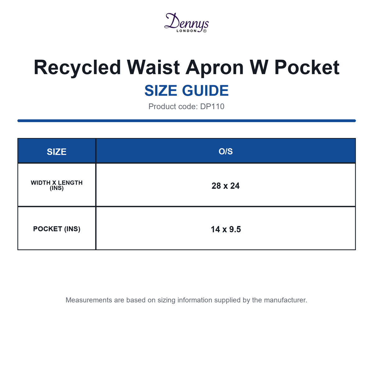 DP110 Dennys Recycled Waist Apron W Pocket size guide (DP110)