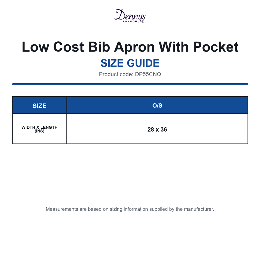 DP55CNQ Dennys Low Cost Bib Apron With Pocket size guide (DP55CNQ)
