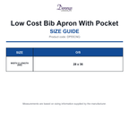DP55CNQ Dennys Low Cost Bib Apron With Pocket size guide (DP55CNQ)